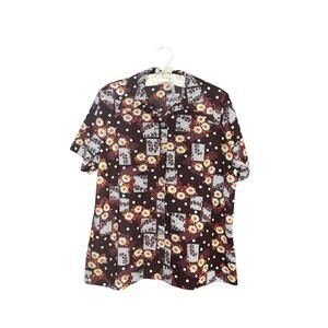 Vintage 70s Floral Short Sleeve Double Knit Polyester Grannycore Shirt 22” Chest